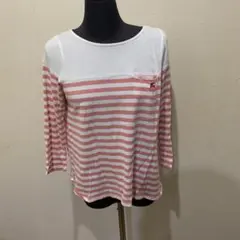 バーバリーのホワイト/ピンク ストライプ 五分袖 Tシャツ
