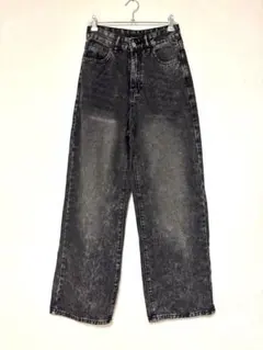 シーインレディース デニム ストレート ケミカル XS 黒 綿のサムネイル