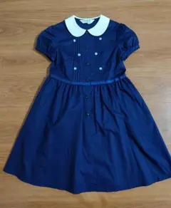 ショパン フォーマル ワンピース　半袖　白襟 お受験　発表会　濃紺　刺繍　女の子