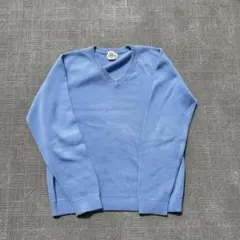【短丈】90s L.L.Bean Vネック コットンニット 100%ピマコットン
