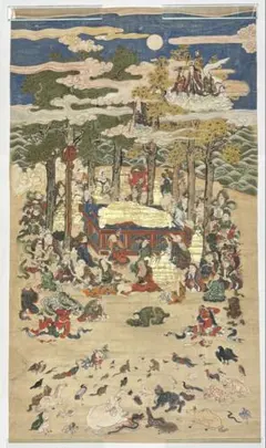 彩色刷木版画 釈迦涅槃図」江戸時代中期頃 1枚｜仏画 仏教美術 ブッダ