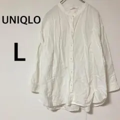 UNIQLOユニクロ リネンブレンド バンドカラーシャツ 【L】