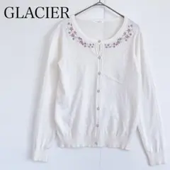 グラシア 刺繍 カーディガン (M) ビジュー ホワイト オフィス カジュアル