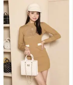 バイカラーポケットニットミニワンピース