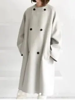 ウールダブルフェイス ダブルブレストノーカラーコート