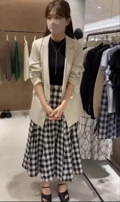 アルページュストーリー麻混ギンガムフレアスカート サイズ1のサムネイル