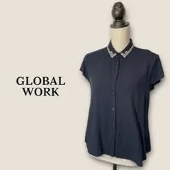 グローバルワーク/半袖シャツ/ブラウス/襟ビジュー付き /M