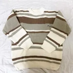 セーター ニット ストライプ柄 男女兼用 クルーネック 秋冬 あったかい