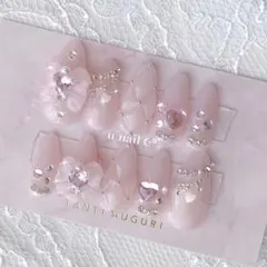 【現品】ネイルチップ ワンホン キルティング 量産型 リボン ハート