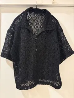 【UNITED ARROWS】かぎ針編みクロシェ ニットシャツ ブラック Fのサムネイル