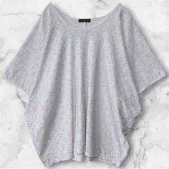 アイレット刺繍 ブラウス 3X 大きいサイズ 半袖 シャツ ストレッチ 明るい白