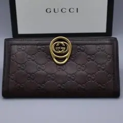 GUCCI グッチ シマレザー GG柄 長財布 ブラウン ゴールド金具