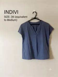 INDIVI スキッパーネック 半袖Tシャツ ブルー サイズ38のサムネイル