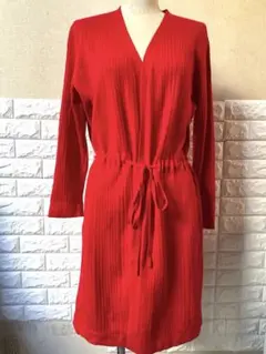 リブ編みレッドロングカーディガン