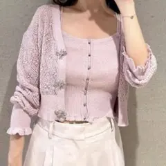 新品SNIDELリボンビジューシアーカーディガン　ピンク