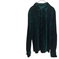 ダークグリーン ベルベット 長袖シャツ ベロア生地 緑