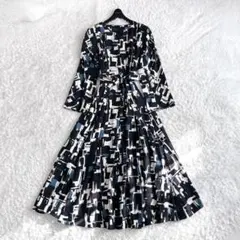 エスマックスマーラ✨ワンピース シルク フレア ロング リボン 幾何学模様 M