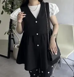 パールボタンVネックペプラムジレ