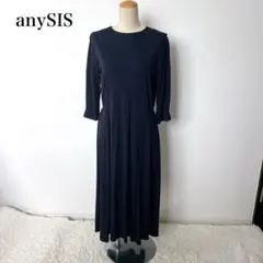 any SiS ストレッチ ロングワンピース 2 ネイビー 7分袖 美シルエット