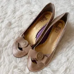 アナスイ　パンプス　ゴールド　ラメ　23cm リボン　パーティー　ヒール　結婚式