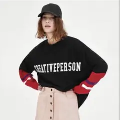 ZARA ザラ ニット切替 スウェットトレーナーのサムネイル