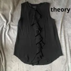 theory】フロントフリル ノースリーブ ブラウス ブラック シルク100 