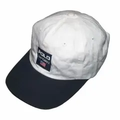 レア Polo Sport ベースボールキャップ ホワイト/ネイビー 90s