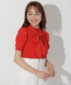 ✨美品✨6/30迄アンドクチュール 赤オレンジandcouture ニット 半袖のサムネイル