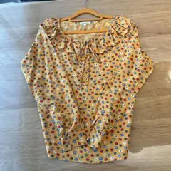 Yves Saint Laurent イエロードット柄フリルブラウス