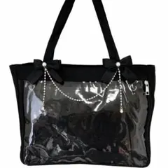 訳あり　痛バック　 痛バ ブラック A4 リボン トートバッグ 黒 推し活