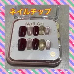 装着キット付き ネイルチップ M ボルドー ゴールド