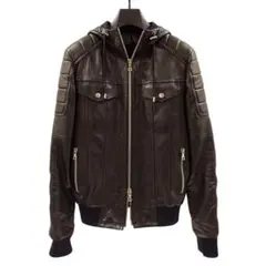 BALMAIN　バルマン　ラムレザー　ジップ　ライダース 未使用 BALMAIN ＆ H&M バルマン 限定コラボ 牛革 シボ ラムレザー