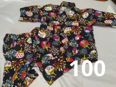 甚平 子供用 祭柄 花火柄 ブラック