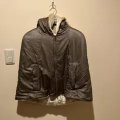 カーキスモークフード付き ポンチョ内側フェイクふぁ