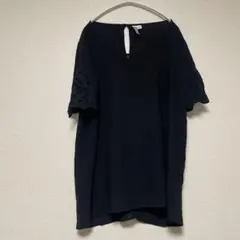 無地 ブラウス レース　半袖 M 黒 ブラック　ブラウス　シャツ　体型カバー