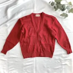 PINK HOUSE ピンクハウス透かし編み カーディガン 赤 レトロ可愛い