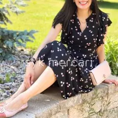 kate spade ケイトスペード 小花柄 フレア ワンピース ブラック