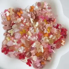 【50個】数十種類　ネイルパーツ　暖色系素材mix まとめ売り　デコパーツ