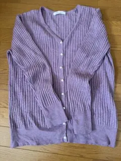 リブ編みパープルカーディガン 長袖