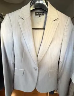 インディビ INDIVI 38 ストライプ スーツジャケット レディース グレー