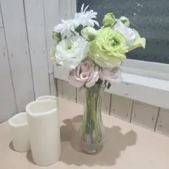 造花アレンジメント 花束　ガラス花瓶付き ブーケ　フェイクフラワー