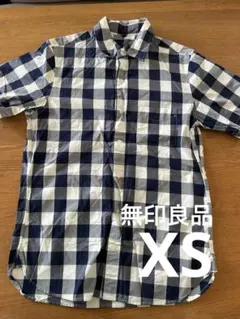 《値下げ》無印良品　ネイビーとホワイトのチェック柄半袖シャツ XS