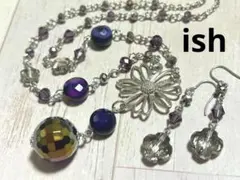 【C084】ish16mmミッドナイトオーラ・フローライトネックレス＆ピアス