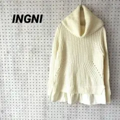 INGNI 잉 오프 터틀 레이어드 니트 M 아이보리 중첩 착풍