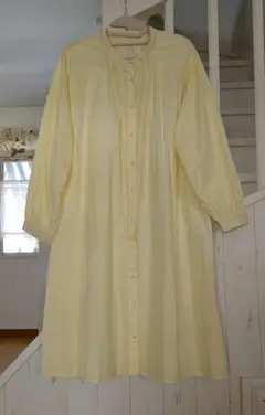 レモンイエロー シャツワンピース 長袖　綿100%