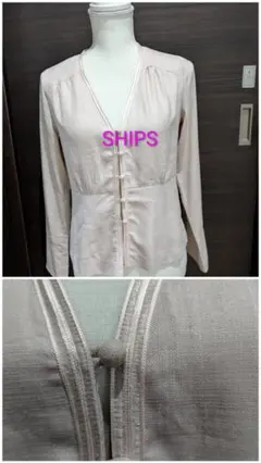 素敵！秋先行出品　SHIPS 長袖 ブラウス さくら色　Vネック　Sサイズのサムネイル