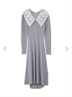 earth music&ecology 襟レースニットワンピース ブルー