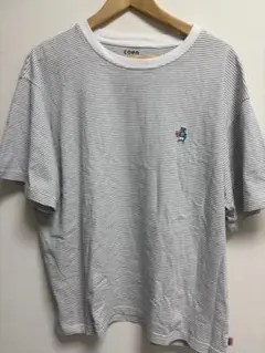 coen ボーダーTシャツ ベア刺繍 ホワイト×ブラック XL