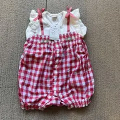 プティマイン　赤・白チェック70サイズ　ギンガムチェック　いちご　女の子