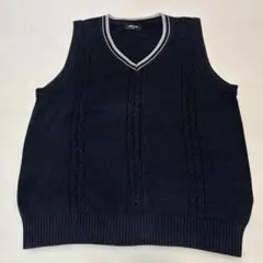 コムサイズム ニットベスト 160 紺 制服 なんちゃって制服 ケーブル編み美品